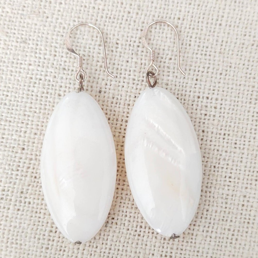 Polished white shell earrings with .925 ear hooks